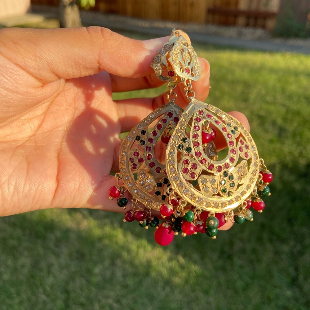 Gold and Red Statement Indian Earrings